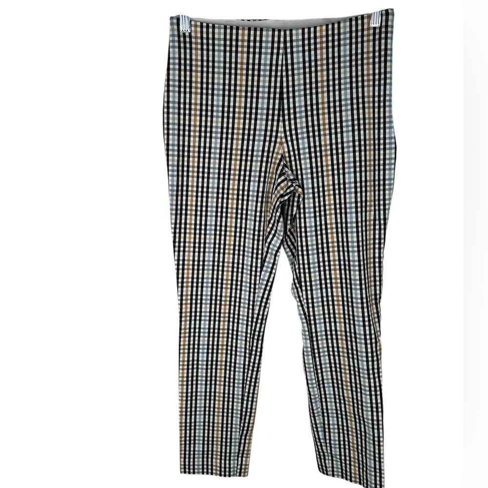 A New Day Checked Blue Tan White Pull On Pants Classic Casual Career Size 4